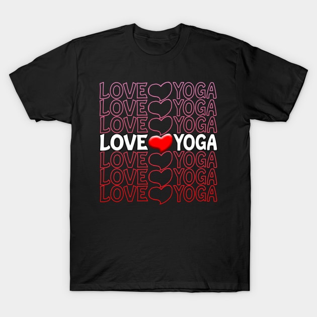 Love Yoga Heart Repeat Text Red T-Shirt by Shawnsonart